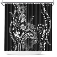 Aloha Hawaii Turtles Floral Shower Curtain Obsidian Glaze LT7 Black - Polynesian Pride