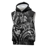 Aloha Hawaii Turtles Floral Sleeveless Zip Hoodie Obsidian Glaze LT7 Black - Polynesian Pride
