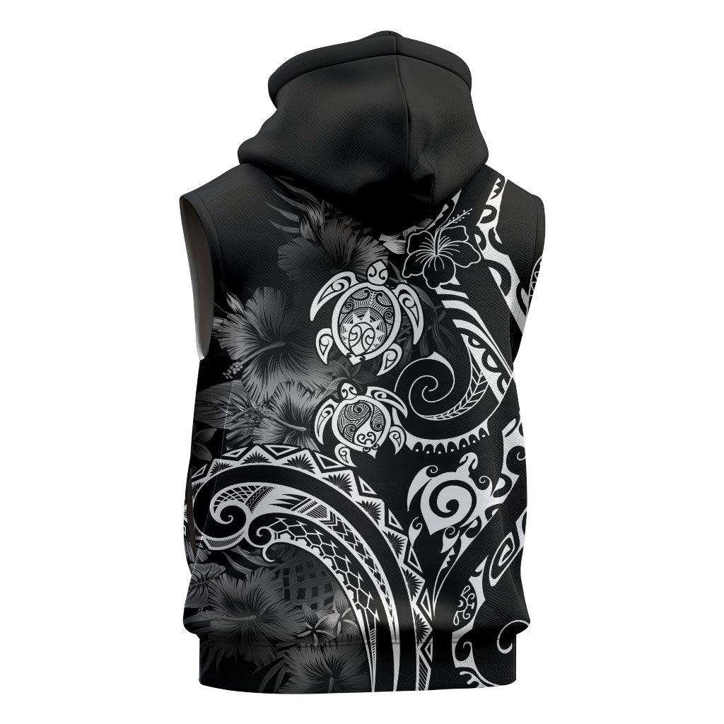 Aloha Hawaii Turtles Floral Sleeveless Zip Hoodie Obsidian Glaze LT7 - Polynesian Pride