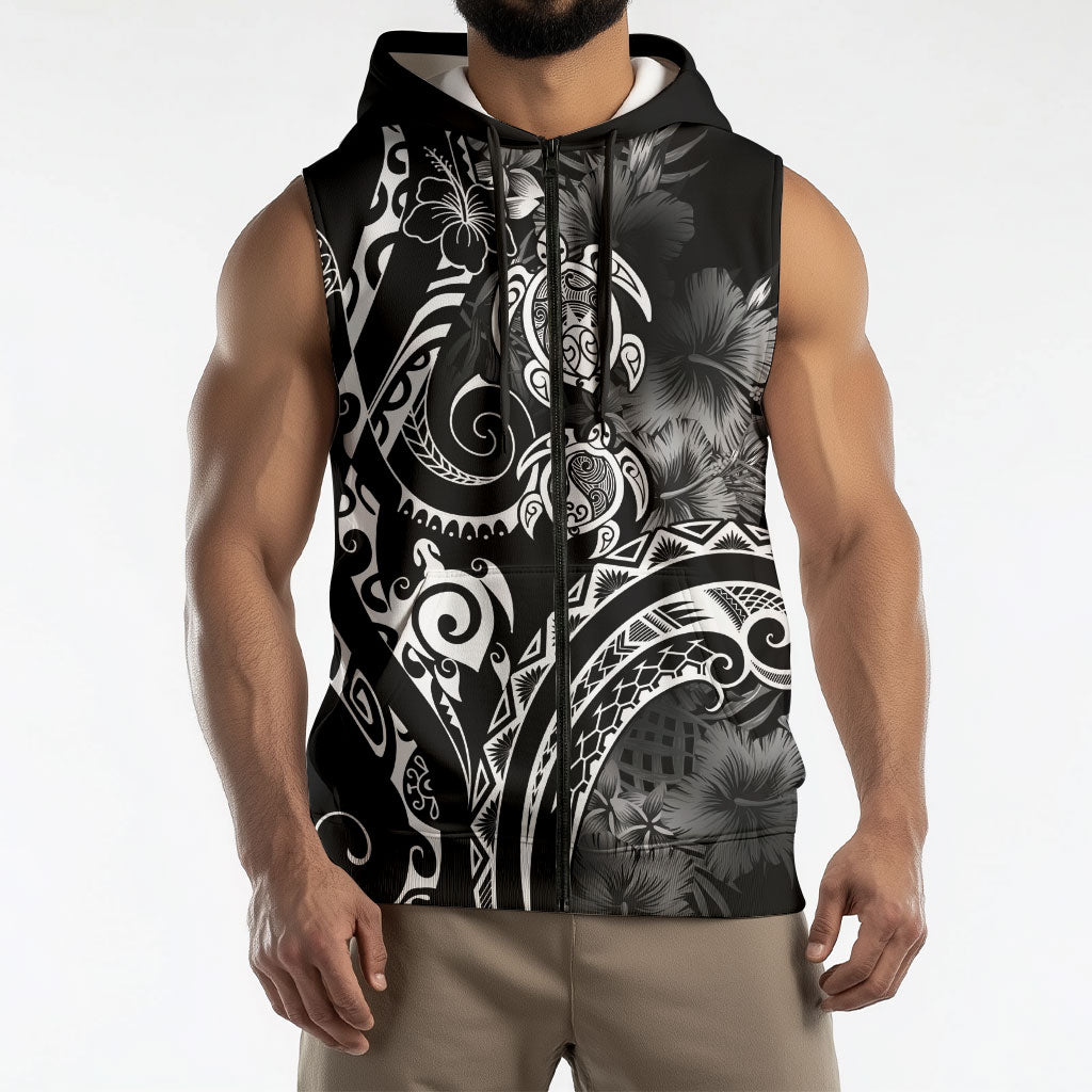 Aloha Hawaii Turtles Floral Sleeveless Zip Hoodie Obsidian Glaze LT7 - Polynesian Pride