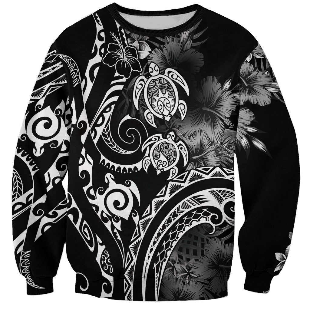 Aloha Hawaii Turtles Floral Sweatshirt Obsidian Glaze LT7 Unisex Black - Polynesian Pride