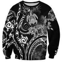 Aloha Hawaii Turtles Floral Sweatshirt Obsidian Glaze LT7 Unisex Black - Polynesian Pride