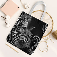 Aloha Hawaii Turtles Floral Tote Bag Obsidian Glaze LT7 White Strap One Size Black - Polynesian Pride