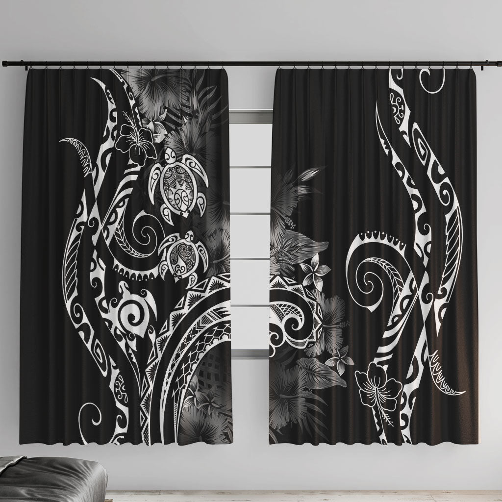 Aloha Hawaii Turtles Floral Window Curtain Obsidian Glaze LT7 With Hooks Black - Polynesian Pride