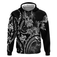 Aloha Hawaii Turtles Floral Zip Hoodie Obsidian Glaze LT7 Pullover Hoodie Black - Polynesian Pride