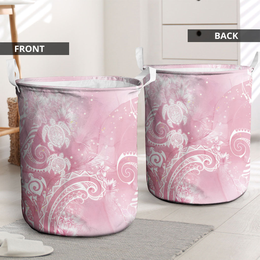 Aloha Hawaii Turtles Floral Laundry Basket Pink Marbles Glaze LT7 - Polynesian Pride