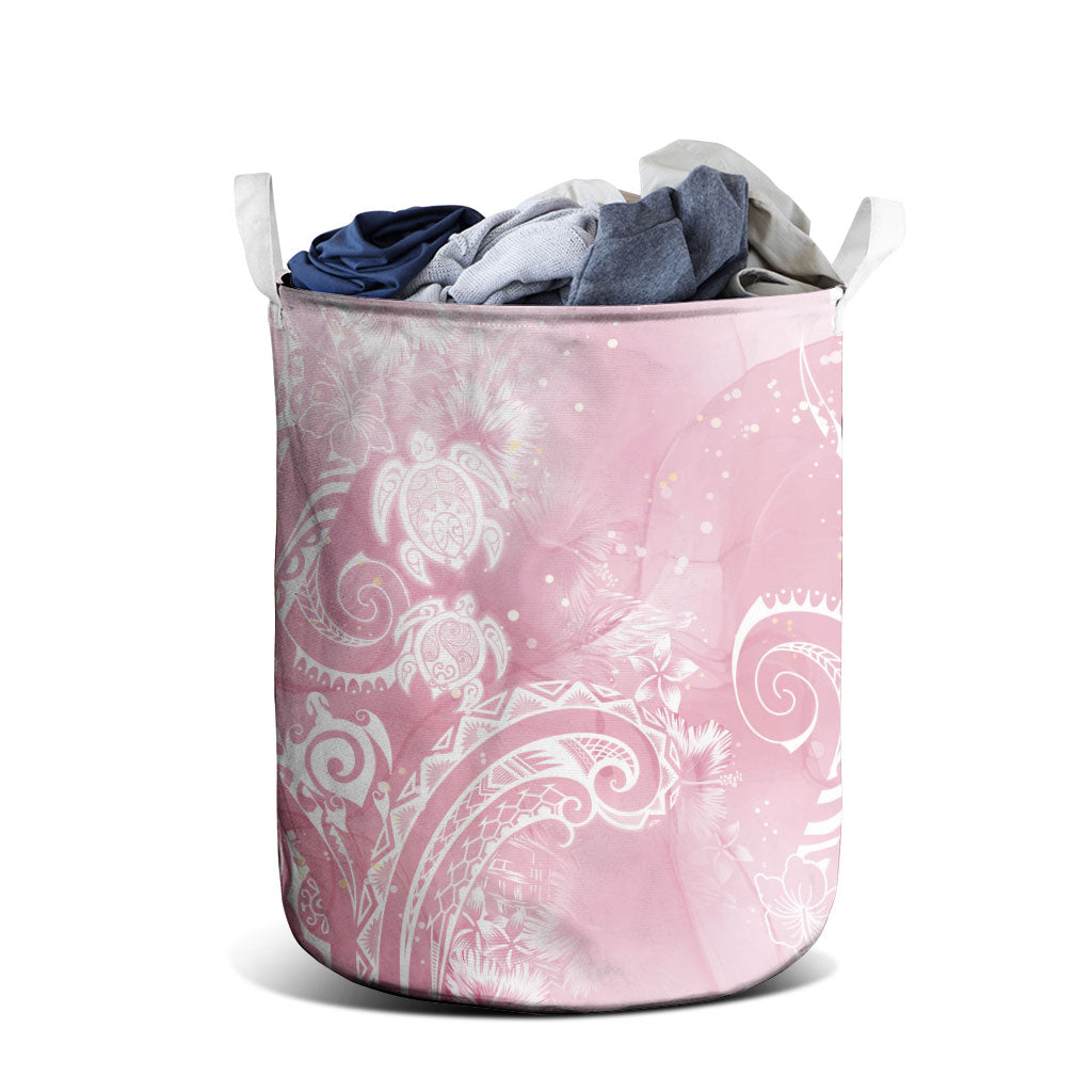 Aloha Hawaii Turtles Floral Laundry Basket Pink Marbles Glaze LT7 - Polynesian Pride