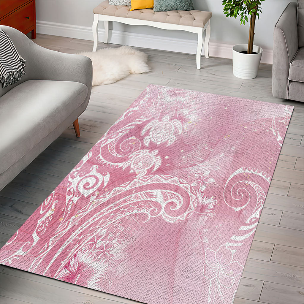 Aloha Hawaii Turtles Floral Area Rug Pink Marbles Glaze LT7 - Polynesian Pride