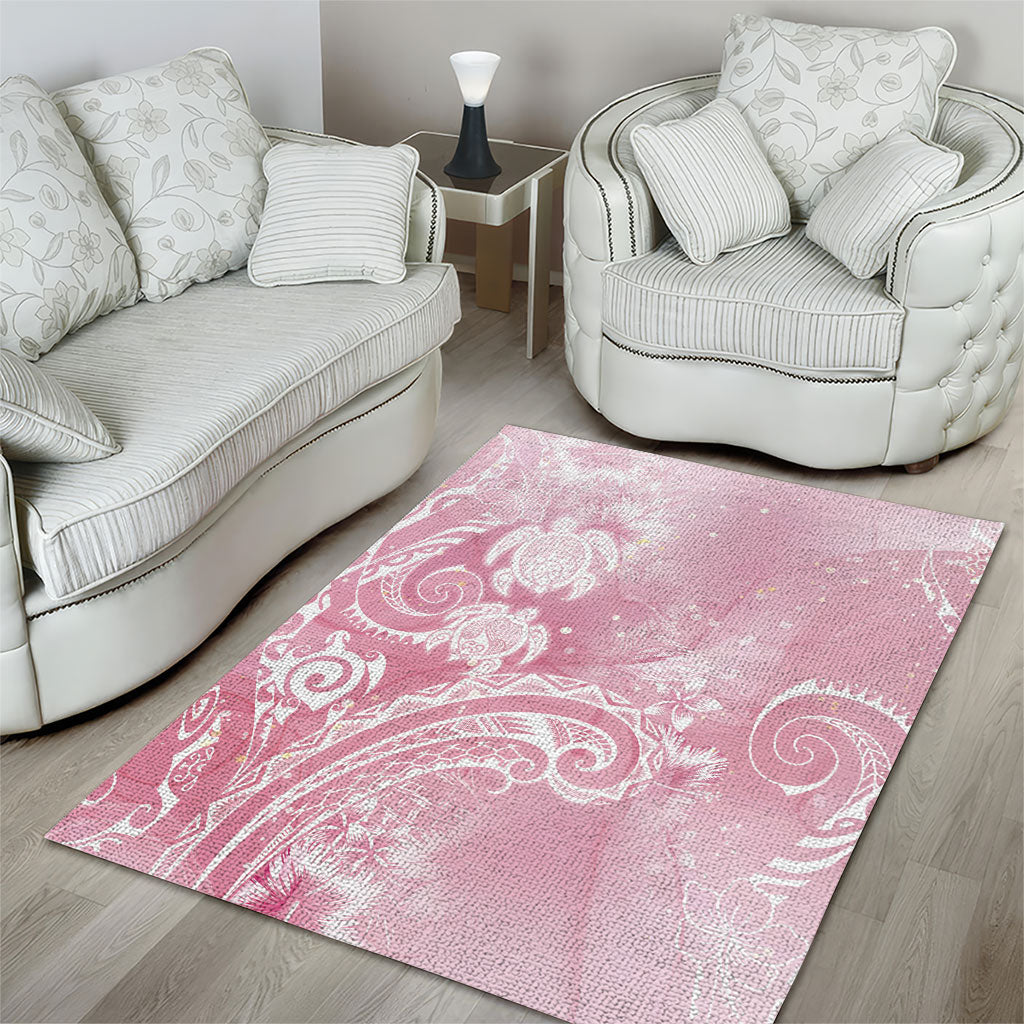 Aloha Hawaii Turtles Floral Area Rug Pink Marbles Glaze LT7 - Polynesian Pride