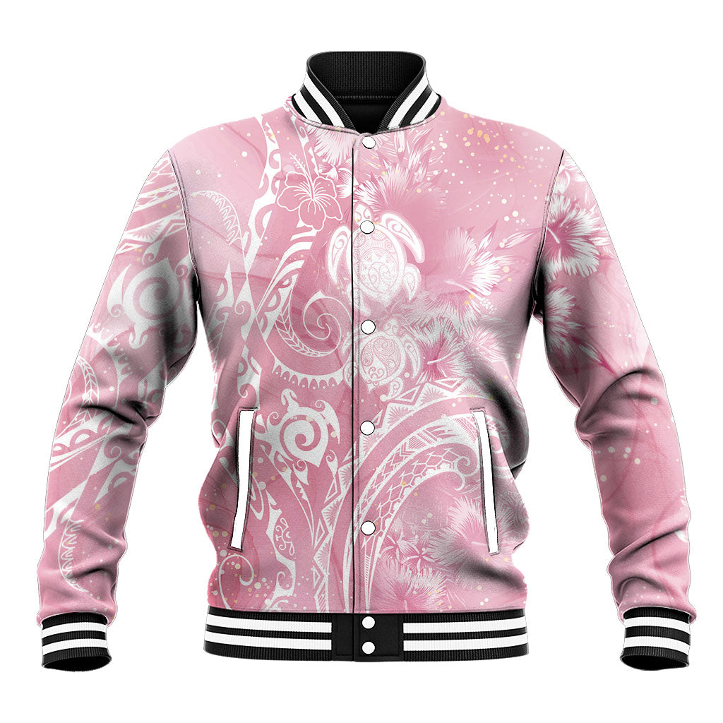 Aloha Hawaii Turtles Floral Baseball Jacket Pink Marbles Glaze LT7 Unisex Pink - Polynesian Pride