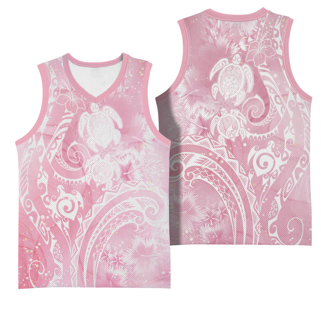 Aloha Hawaii Turtles Floral Basketball Jersey Pink Marbles Glaze LT7 - Polynesian Pride
