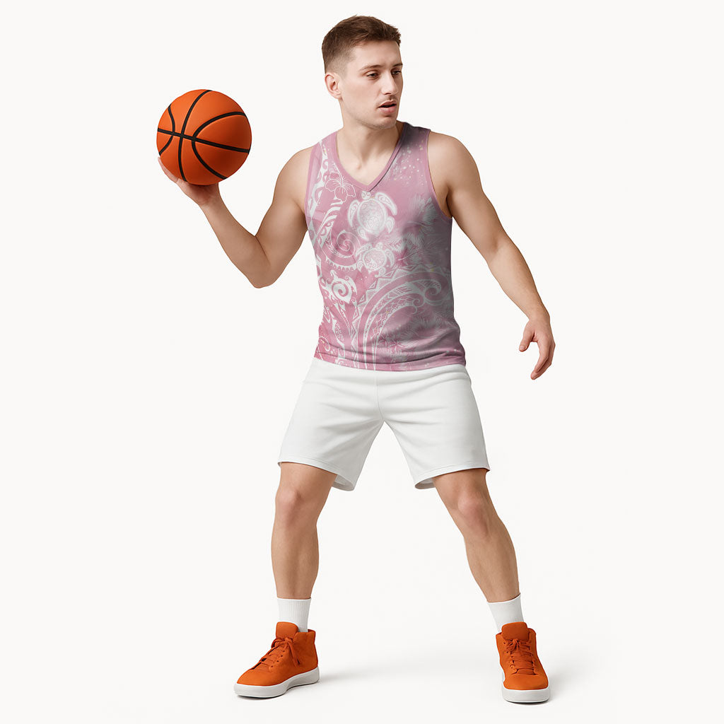 Aloha Hawaii Turtles Floral Basketball Jersey Pink Marbles Glaze LT7 - Polynesian Pride
