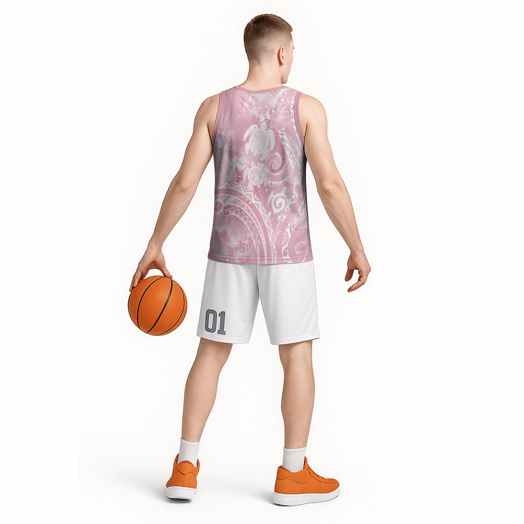 Aloha Hawaii Turtles Floral Basketball Jersey Pink Marbles Glaze LT7 - Polynesian Pride