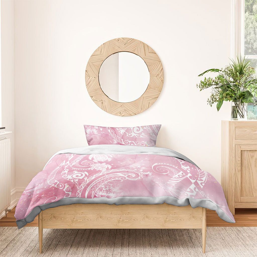 Aloha Hawaii Turtles Floral Bedding Set Pink Marbles Glaze LT7 - Polynesian Pride