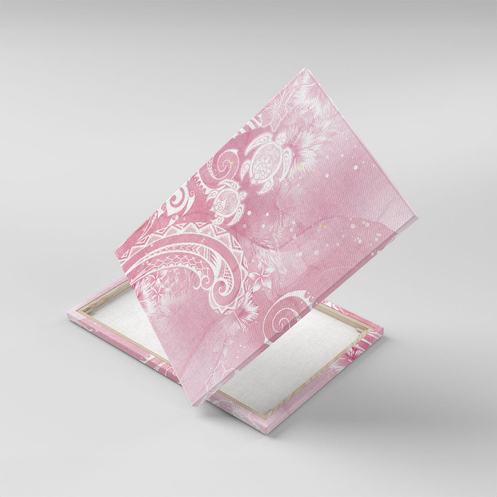 Aloha Hawaii Turtles Floral Canvas Wall Art Pink Marbles Glaze LT7 With Frame Pink - Polynesian Pride