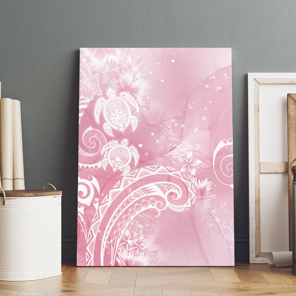 Aloha Hawaii Turtles Floral Canvas Wall Art Pink Marbles Glaze LT7 - Polynesian Pride