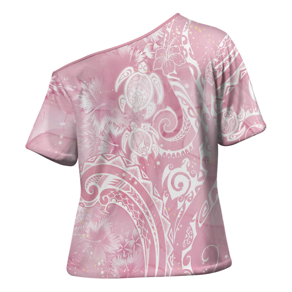 Aloha Hawaii Turtles Floral Cross Shoulder Shirt Pink Marbles Glaze LT7 - Polynesian Pride