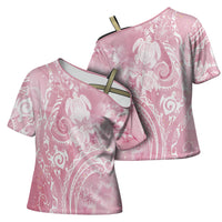 Aloha Hawaii Turtles Floral Cross Shoulder Shirt Pink Marbles Glaze LT7 - Polynesian Pride