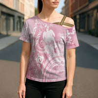 Aloha Hawaii Turtles Floral Cross Shoulder Shirt Pink Marbles Glaze LT7 - Polynesian Pride