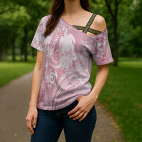 Aloha Hawaii Turtles Floral Cross Shoulder Shirt Pink Marbles Glaze LT7 - Polynesian Pride
