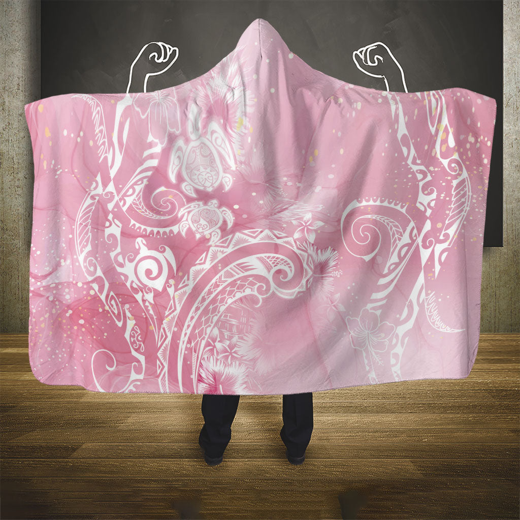 Aloha Hawaii Turtles Floral Hooded Blanket Pink Marbles Glaze LT7 - Polynesian Pride