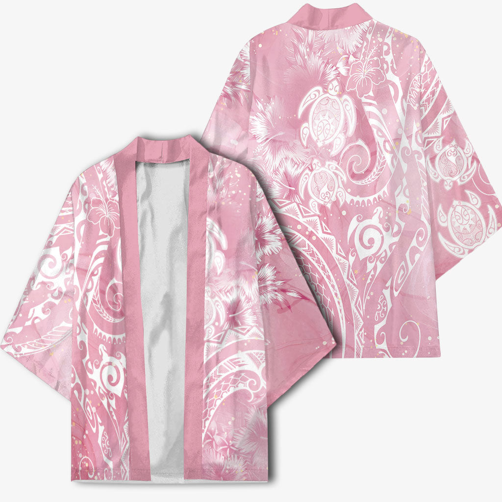 Aloha Hawaii Turtles Floral Kimono Pink Marbles Glaze LT7 - Polynesian Pride