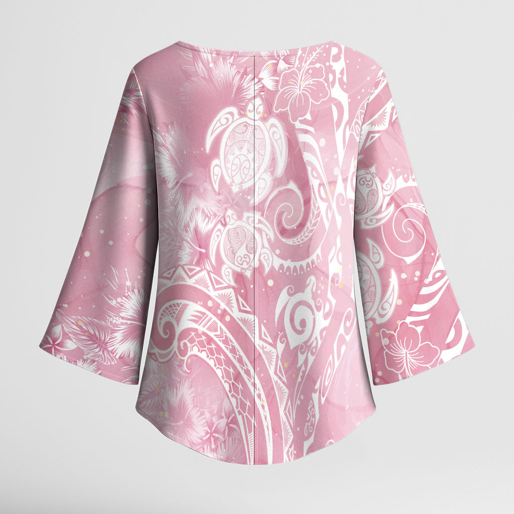 Aloha Hawaii Turtles Floral Kimono Sleeve Blouse Pink Marbles Glaze LT7 - Polynesian Pride