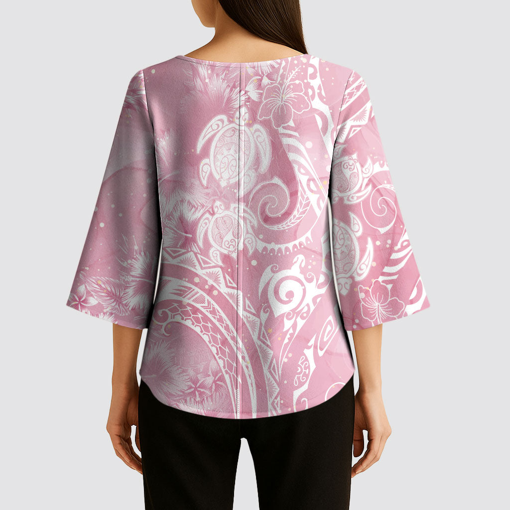 Aloha Hawaii Turtles Floral Kimono Sleeve Blouse Pink Marbles Glaze LT7 - Polynesian Pride