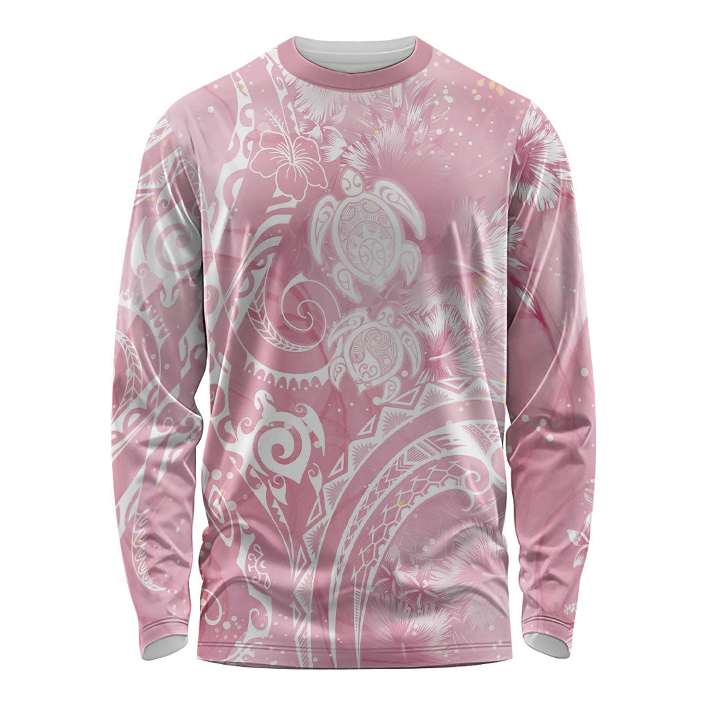 Aloha Hawaii Turtles Floral Long Sleeve Shirt Pink Marbles Glaze LT7 Unisex Pink - Polynesian Pride