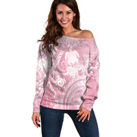 Aloha Hawaii Turtles Floral Off Shoulder Sweater Pink Marbles Glaze LT7 Women Pink - Polynesian Pride