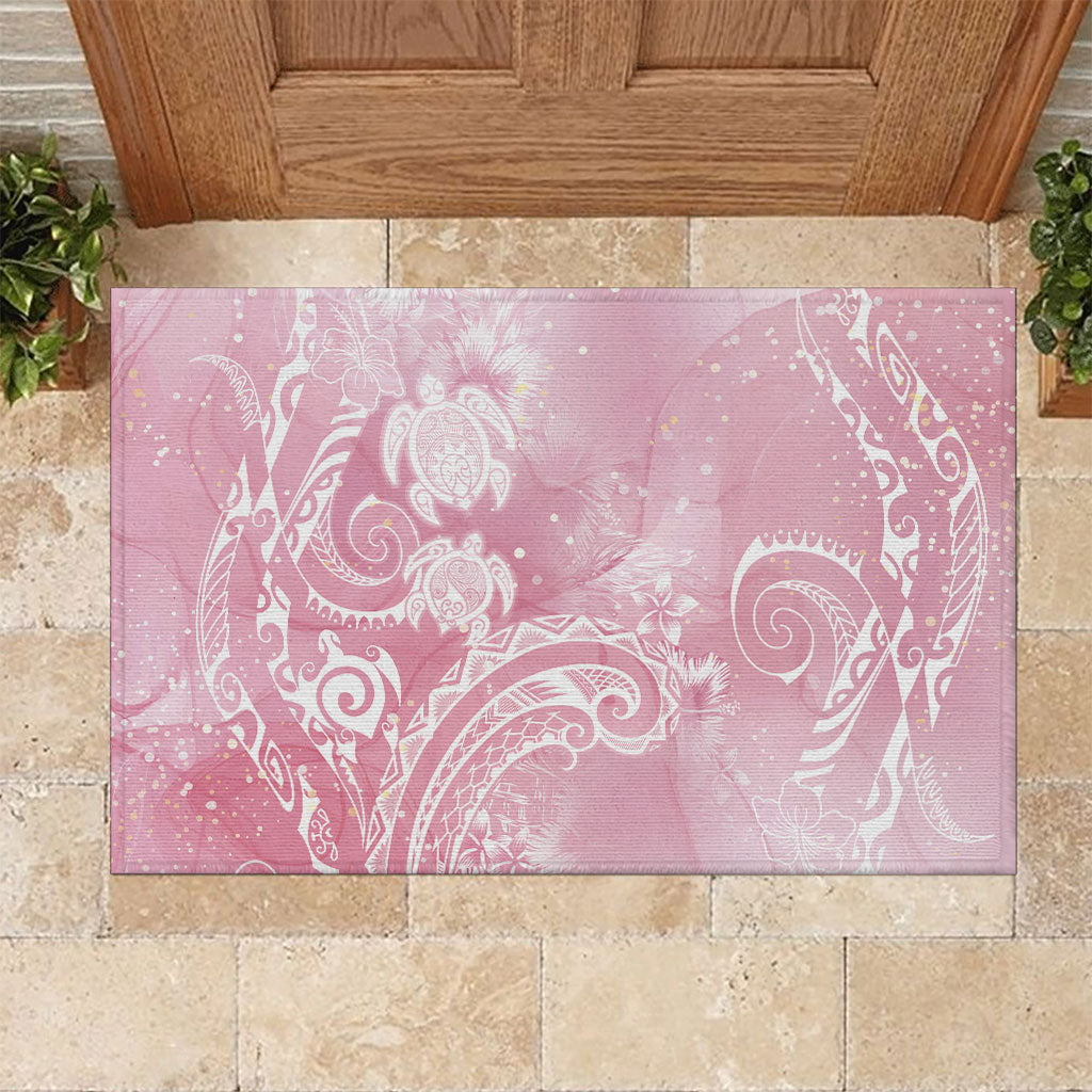 Aloha Hawaii Turtles Floral Rubber Doormat Pink Marbles Glaze LT7 Pink - Polynesian Pride