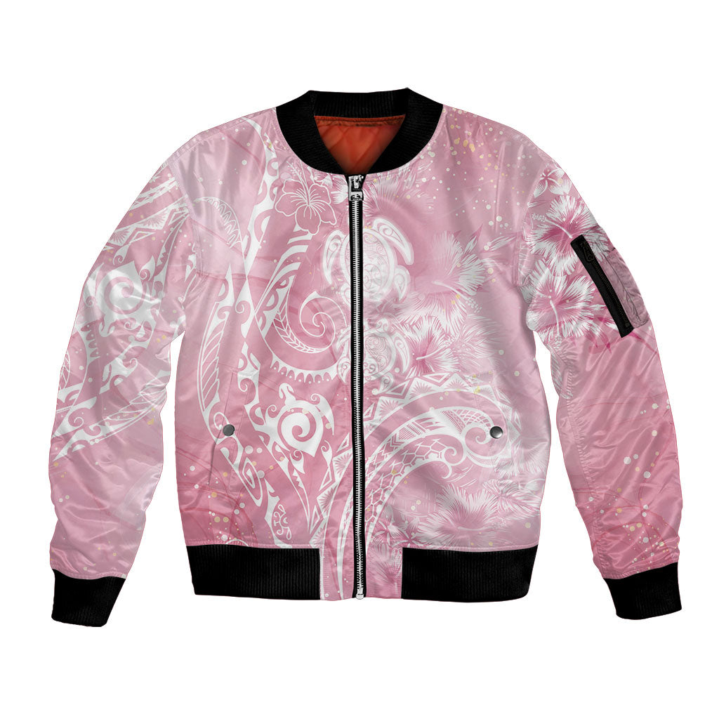 Aloha Hawaii Turtles Floral Sleeve Zip Bomber Jacket Pink Marbles Glaze LT7 Unisex Pink - Polynesian Pride