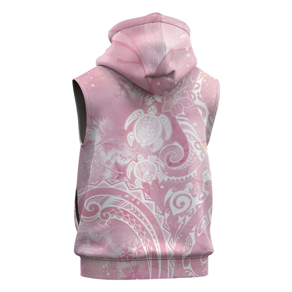 Aloha Hawaii Turtles Floral Sleeveless Hoodie Pink Marbles Glaze LT7 - Polynesian Pride