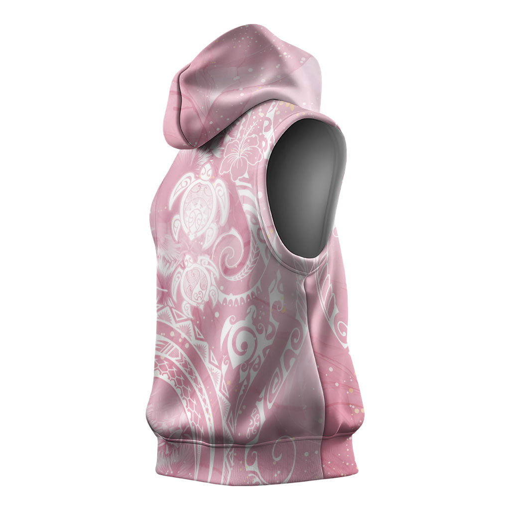 Aloha Hawaii Turtles Floral Sleeveless Hoodie Pink Marbles Glaze LT7 - Polynesian Pride