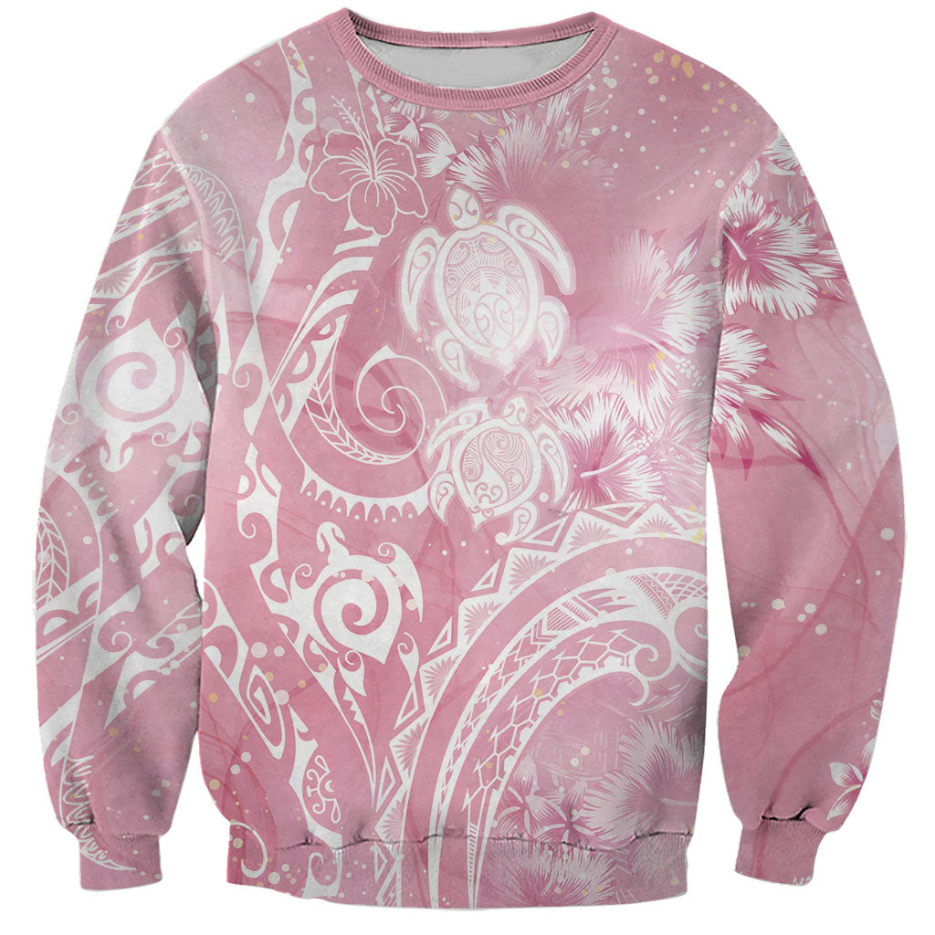 Aloha Hawaii Turtles Floral Sweatshirt Pink Marbles Glaze LT7 Unisex Pink - Polynesian Pride