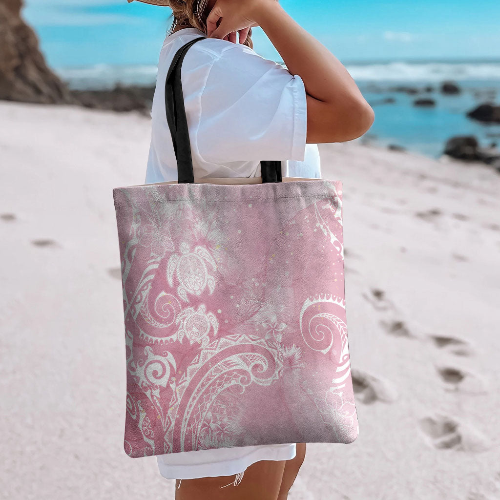 Aloha Hawaii Turtles Floral Tote Bag Pink Marbles Glaze LT7 - Polynesian Pride