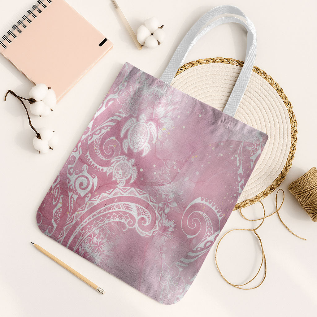 Aloha Hawaii Turtles Floral Tote Bag Pink Marbles Glaze LT7 White Strap One Size Pink - Polynesian Pride