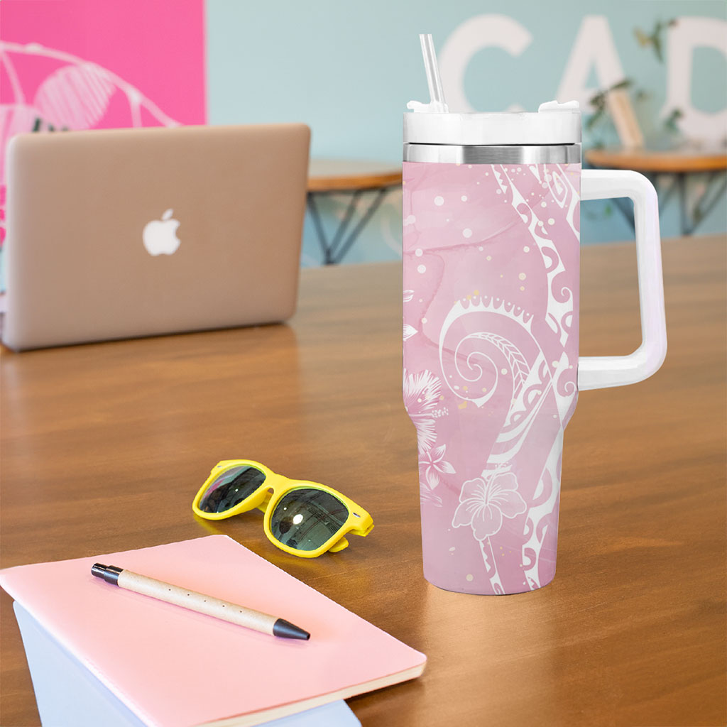 Aloha Hawaii Turtles Floral Tumbler With Handle Pink Marbles Glaze LT7 - Polynesian Pride