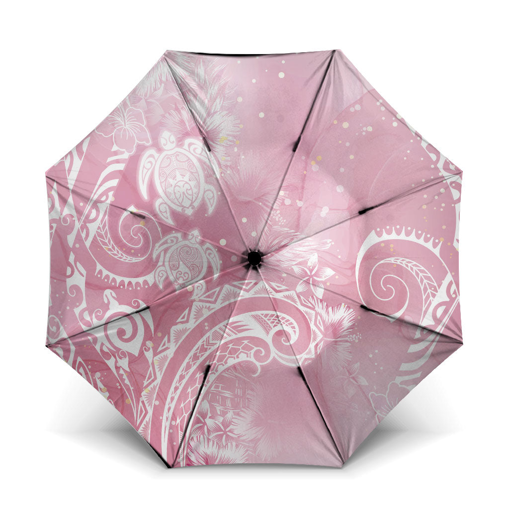Aloha Hawaii Turtles Floral Umbrella Pink Marbles Glaze LT7 One Size Folded 11.42 inch Opened Diameter 37.4 inch Pink - Polynesian Pride