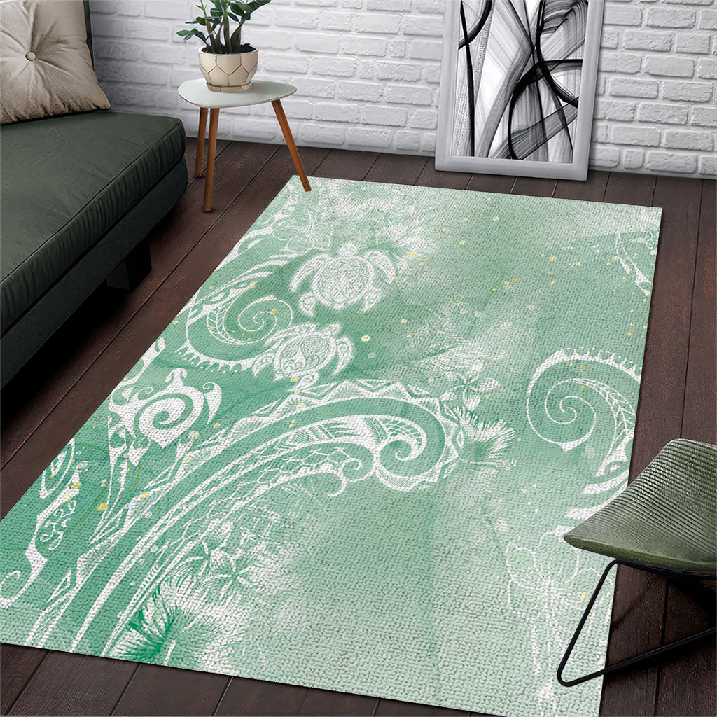 Aloha Hawaii Turtles Floral Area Rug Seafoam Marbles Glaze LT7 Seafoam - Polynesian Pride