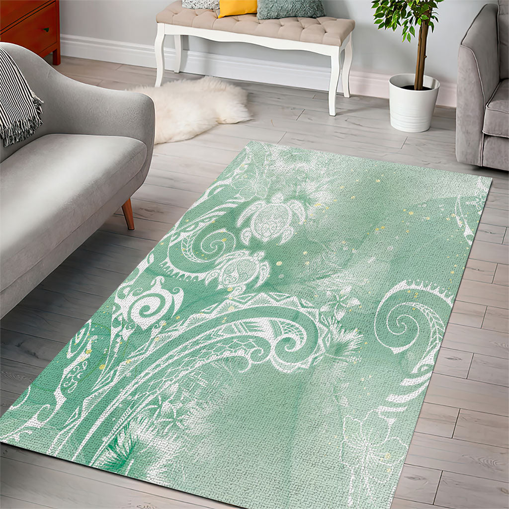 Aloha Hawaii Turtles Floral Area Rug Seafoam Marbles Glaze LT7 - Polynesian Pride
