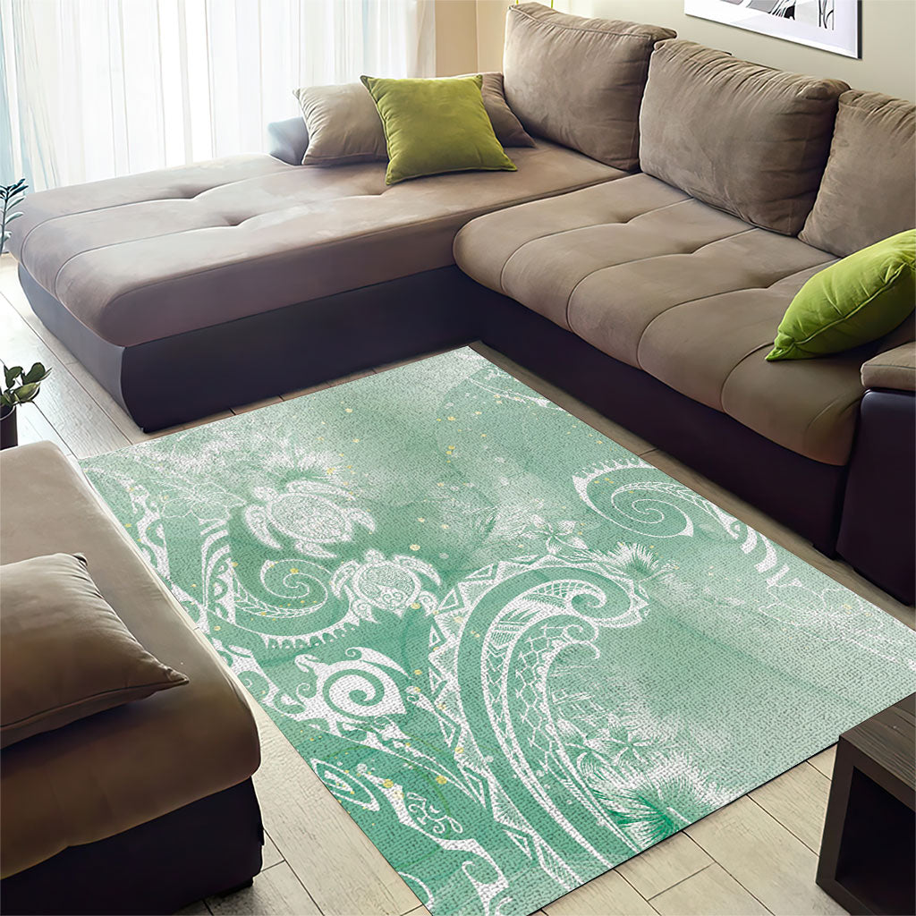 Aloha Hawaii Turtles Floral Area Rug Seafoam Marbles Glaze LT7 - Polynesian Pride