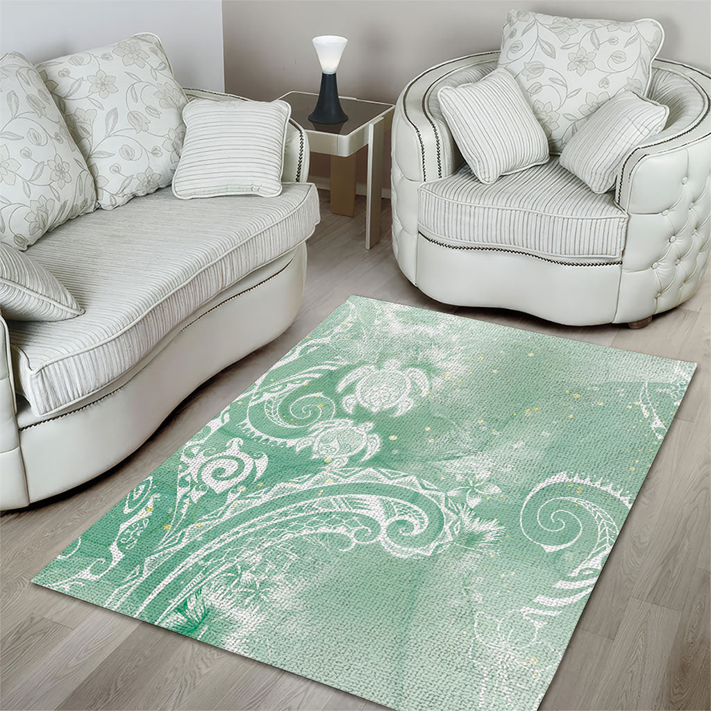 Aloha Hawaii Turtles Floral Area Rug Seafoam Marbles Glaze LT7 - Polynesian Pride