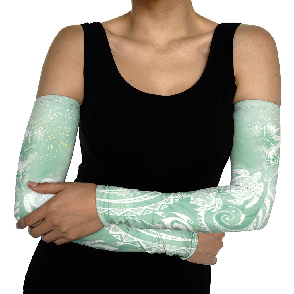 Aloha Hawaii Turtles Floral Arm Sleeves Seafoam Marbles Glaze LT7 - Polynesian Pride