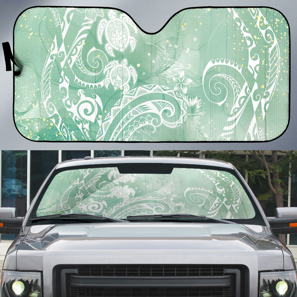 Aloha Hawaii Turtles Floral Auto Sun Shade Seafoam Marbles Glaze LT7 Seafoam - Polynesian Pride