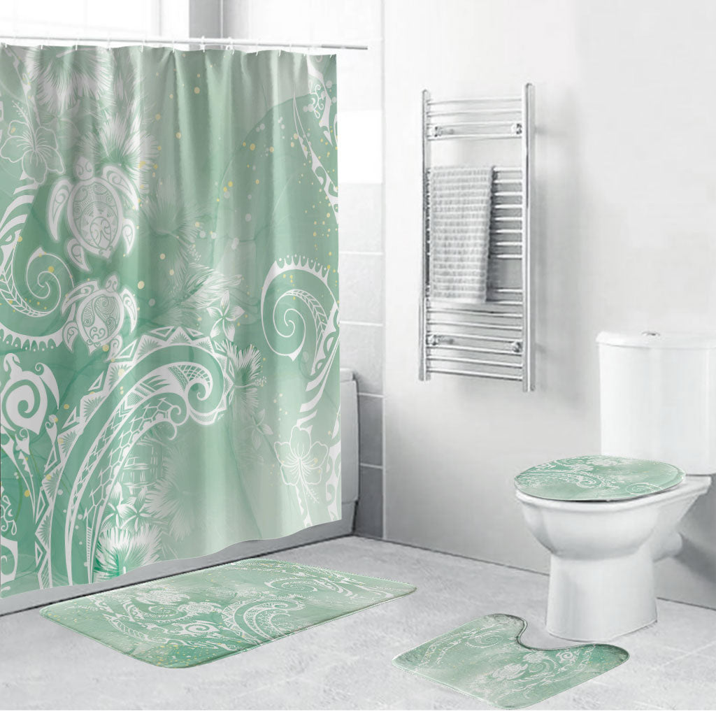 Aloha Hawaii Turtles Floral Bathroom Set Seafoam Marbles Glaze LT7 Bathroom Set (4 pcs) Seafoam - Polynesian Pride