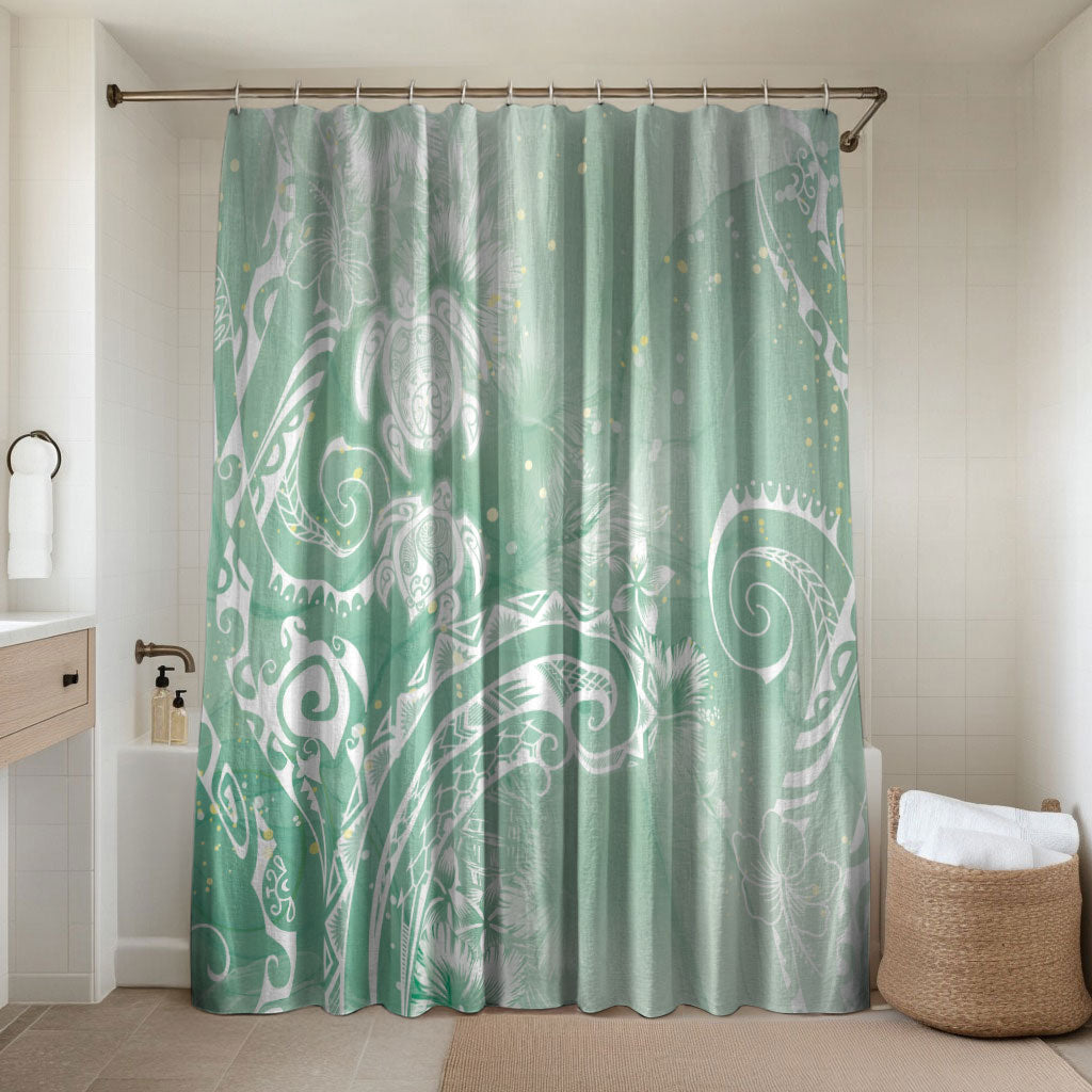 Aloha Hawaii Turtles Floral Bathroom Set Seafoam Marbles Glaze LT7 Shower Curtain Only Seafoam - Polynesian Pride