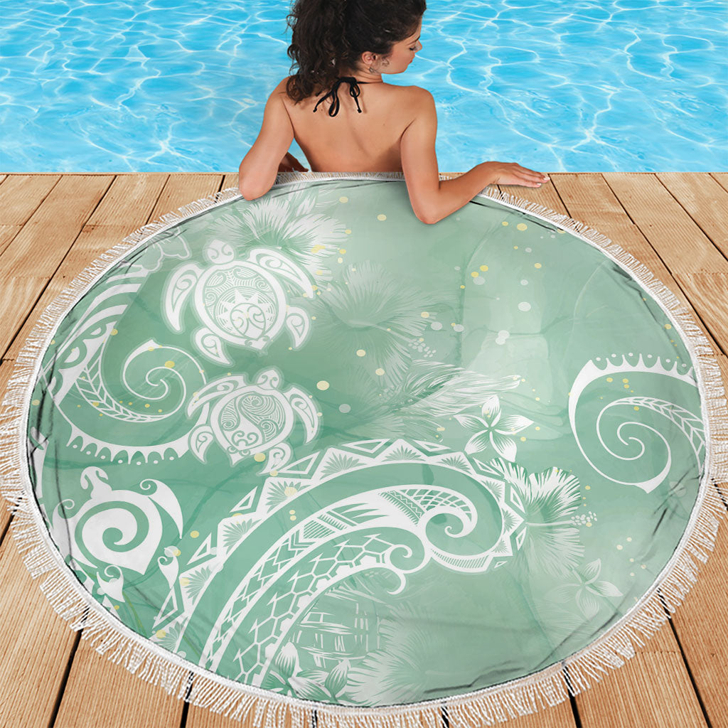 Aloha Hawaii Turtles Floral Beach Blanket Seafoam Marbles Glaze LT7 - Polynesian Pride