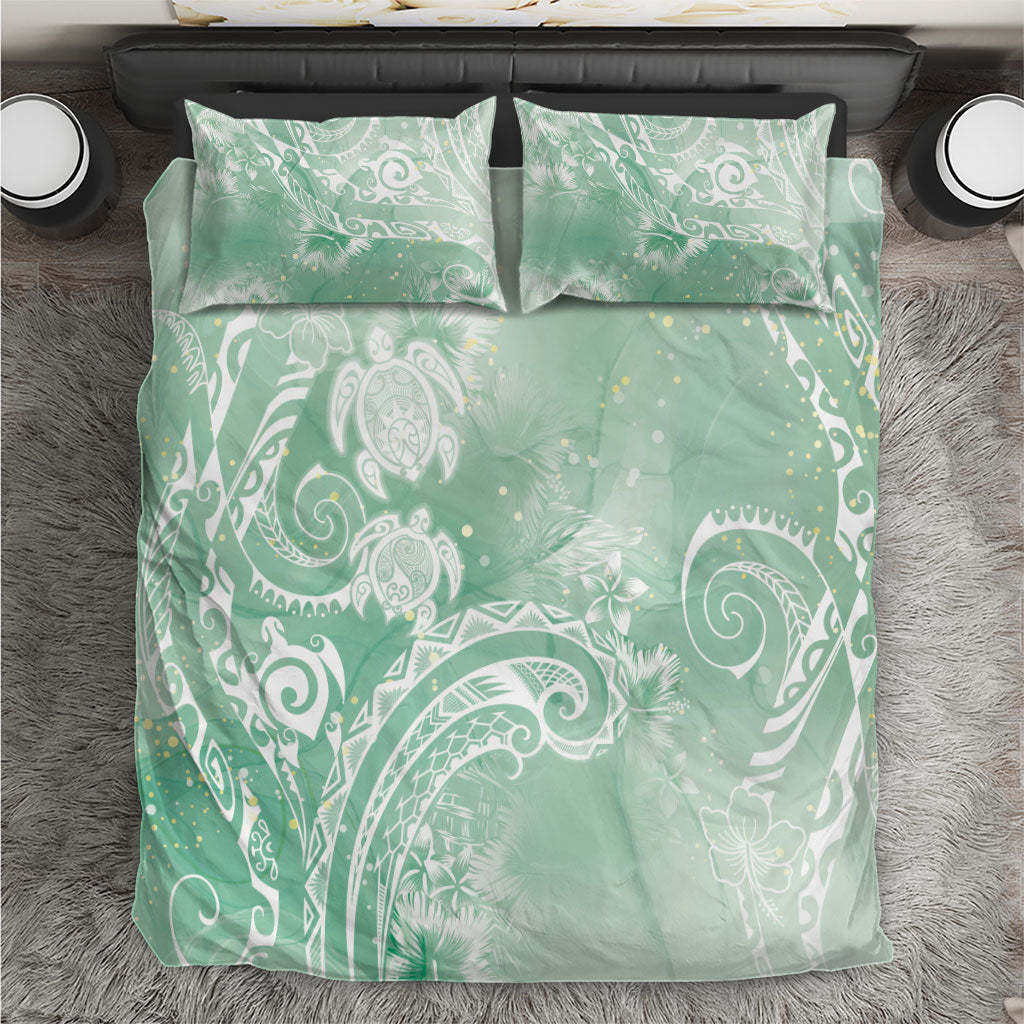 Aloha Hawaii Turtles Floral Bedding Set Seafoam Marbles Glaze LT7 Seafoam - Polynesian Pride