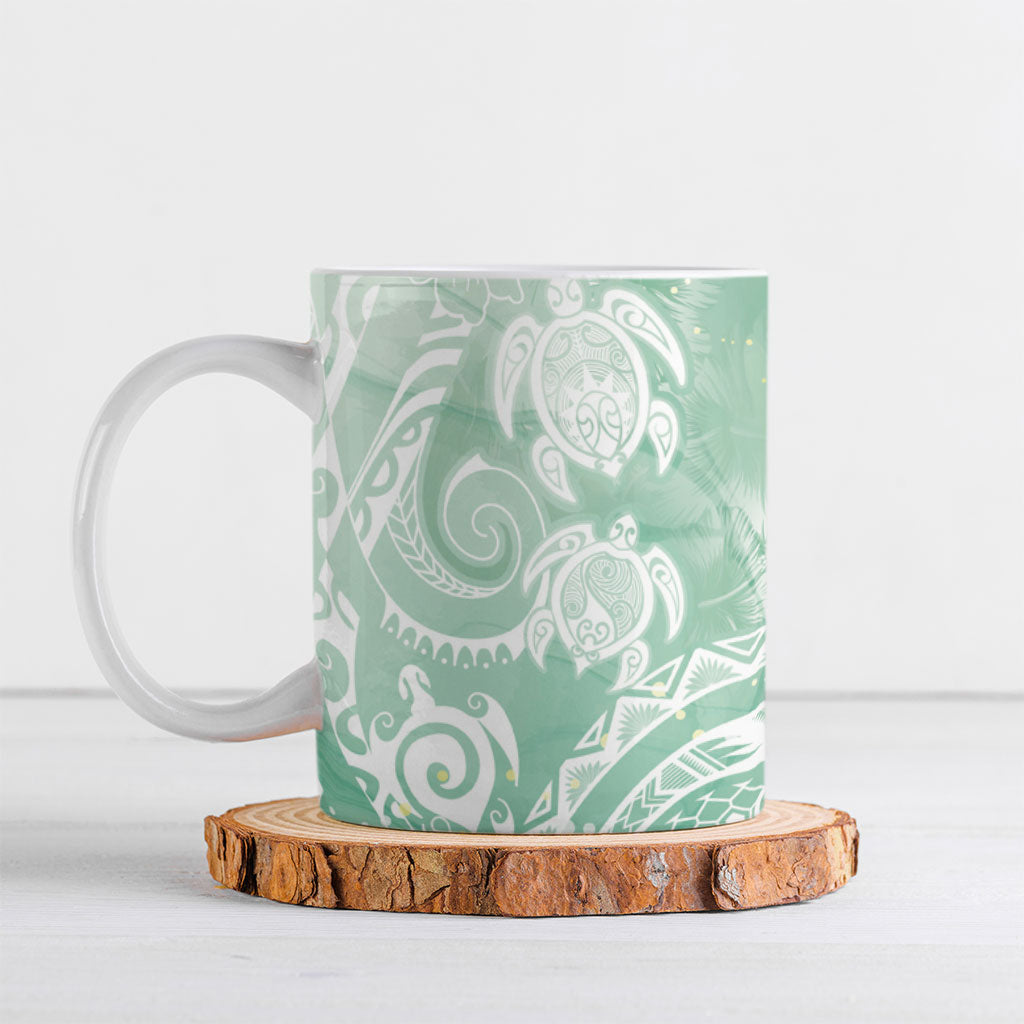 Aloha Hawaii Turtles Floral Ceramic Mug Seafoam Marbles Glaze LT7 Seafoam - Polynesian Pride